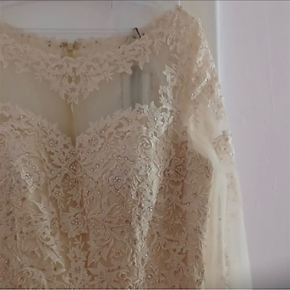 Elegant Champagne Gown with Lace Details